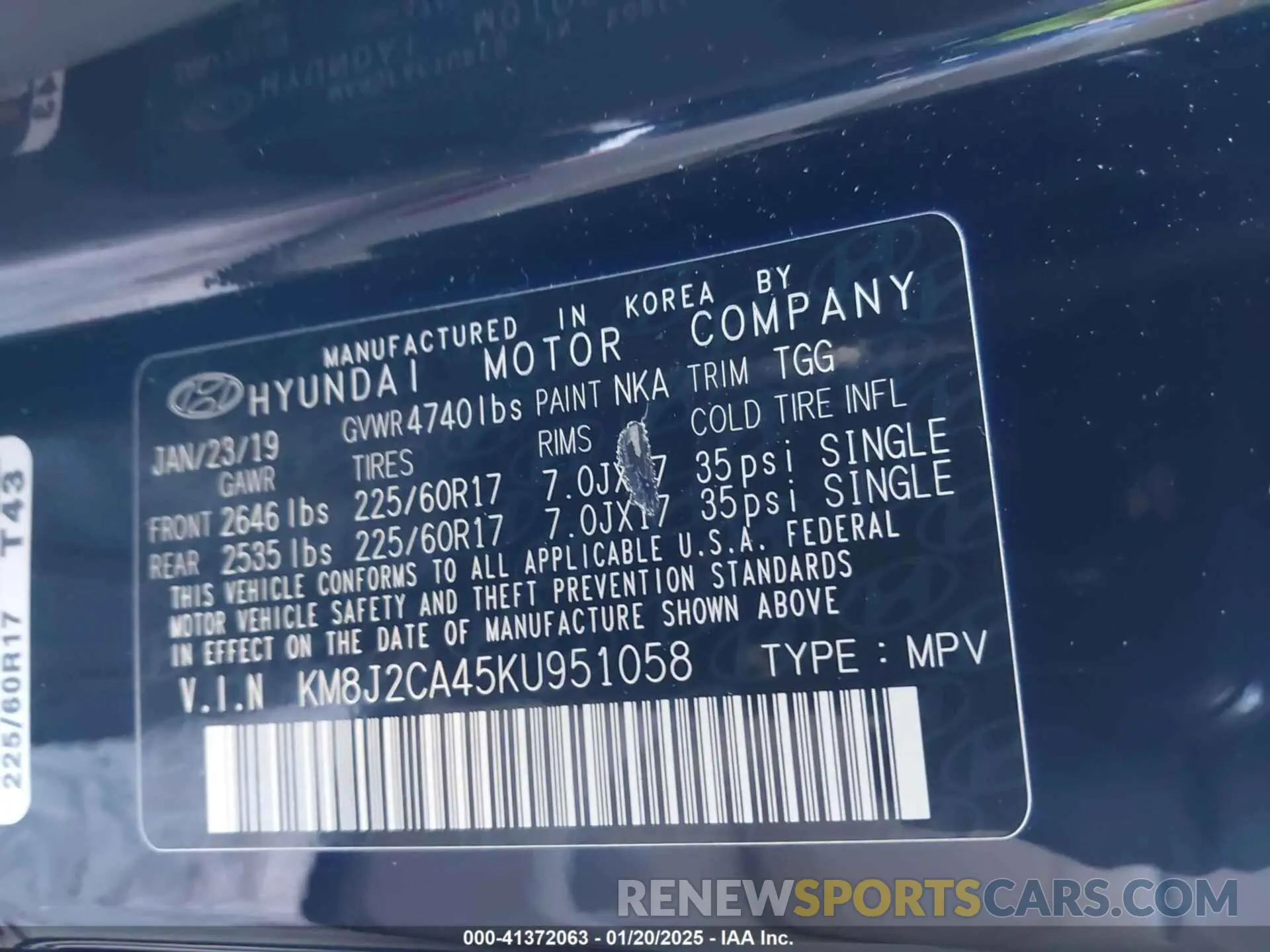 9 Photograph of a damaged car KM8J2CA45KU951058 HYUNDAI TUCSON 2019
