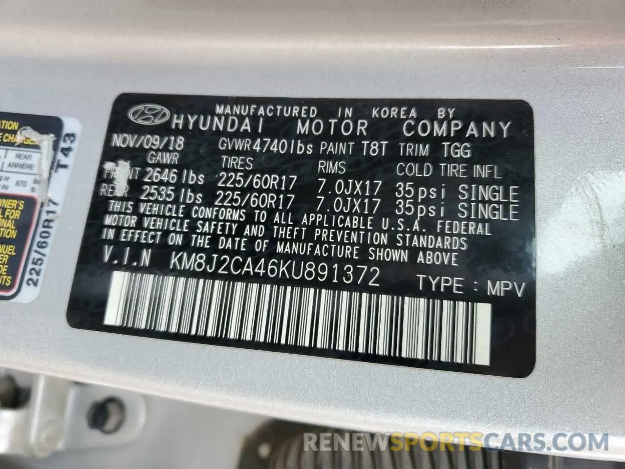 13 Photograph of a damaged car KM8J2CA46KU891372 HYUNDAI TUCSON 2019