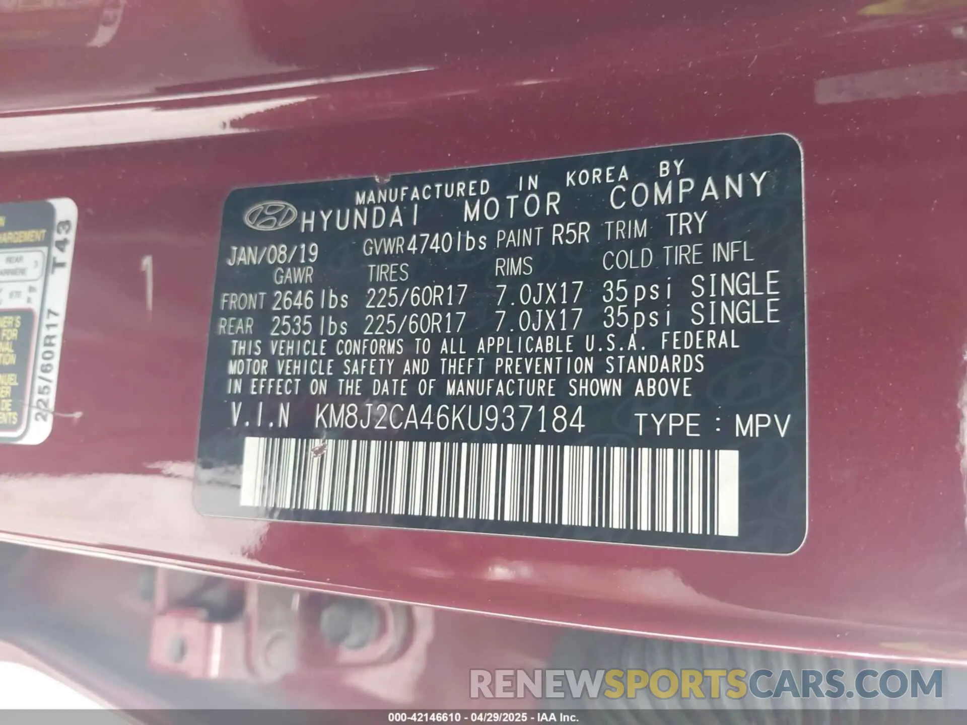 9 Photograph of a damaged car KM8J2CA46KU937184 HYUNDAI TUCSON 2019