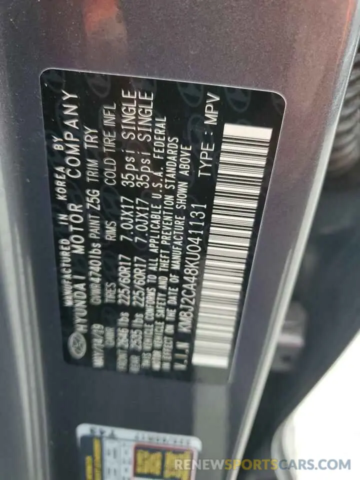 13 Photograph of a damaged car KM8J2CA48KU041131 HYUNDAI TUCSON 2019