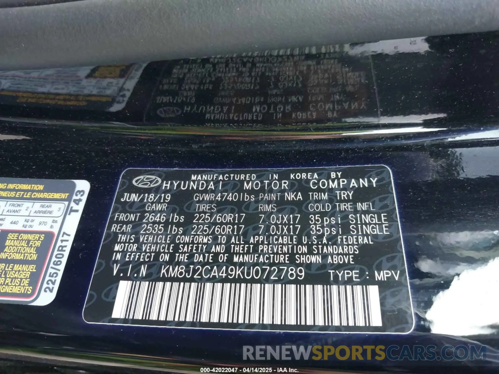 9 Photograph of a damaged car KM8J2CA49KU072789 HYUNDAI TUCSON 2019