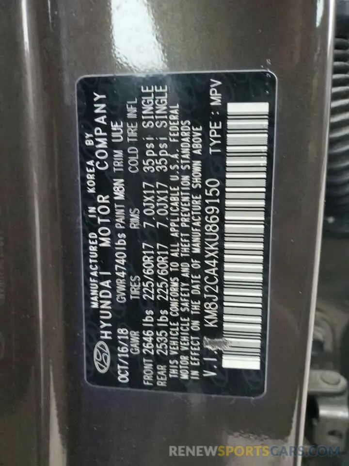 13 Photograph of a damaged car KM8J2CA4XKU869150 HYUNDAI TUCSON 2019