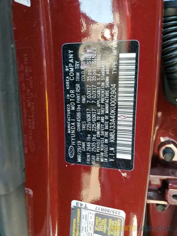 16 Photograph of a damaged car KM8J33A40KU002904 HYUNDAI TUCSON 2019