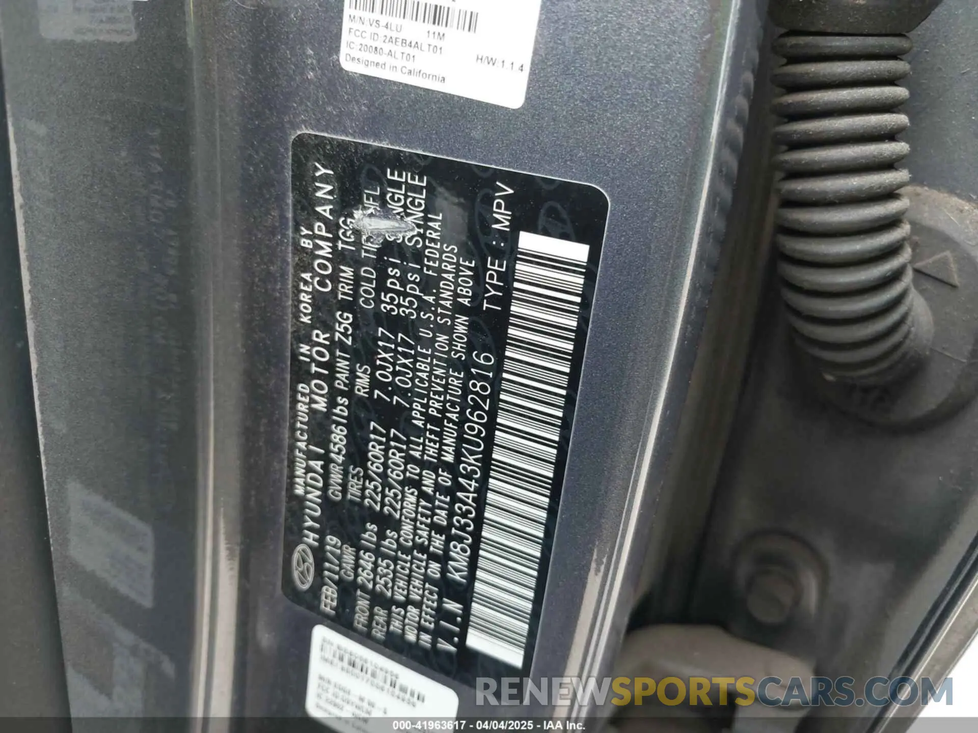 9 Фотография поврежденного автомобиля KM8J33A43KU962816 HYUNDAI TUCSON 2019