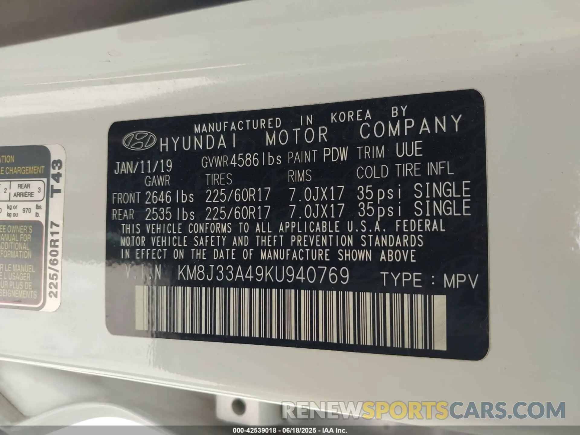9 Photograph of a damaged car KM8J33A49KU940769 HYUNDAI TUCSON 2019