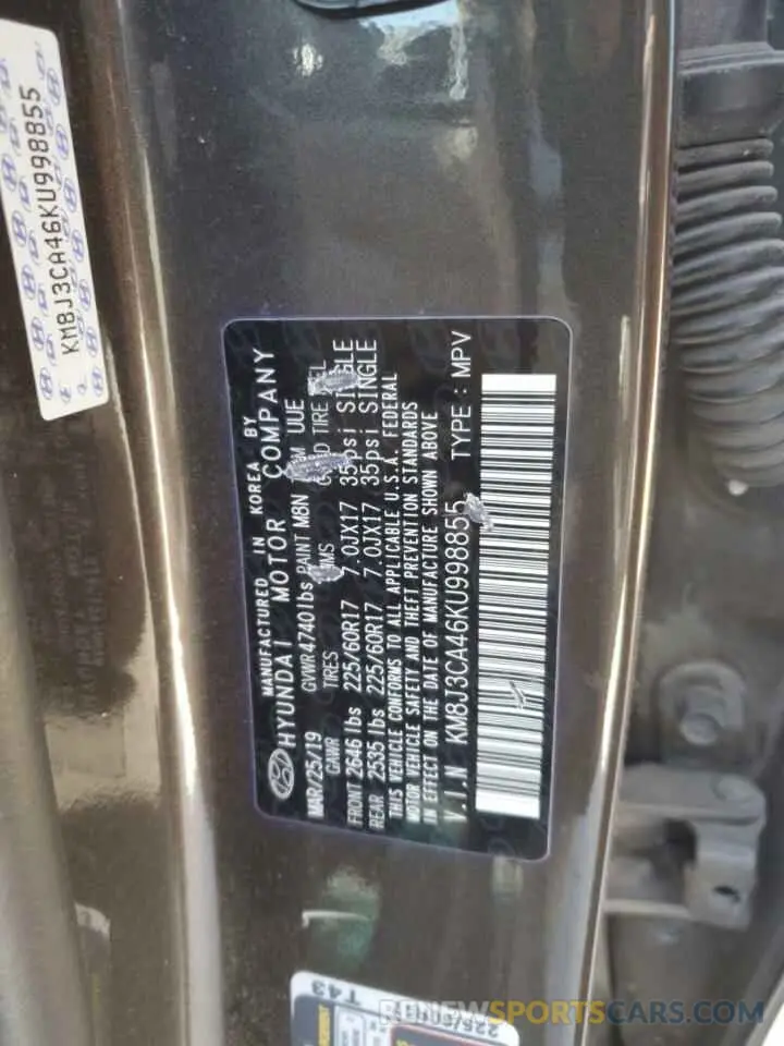 12 Photograph of a damaged car KM8J3CA46KU998855 HYUNDAI TUCSON 2019