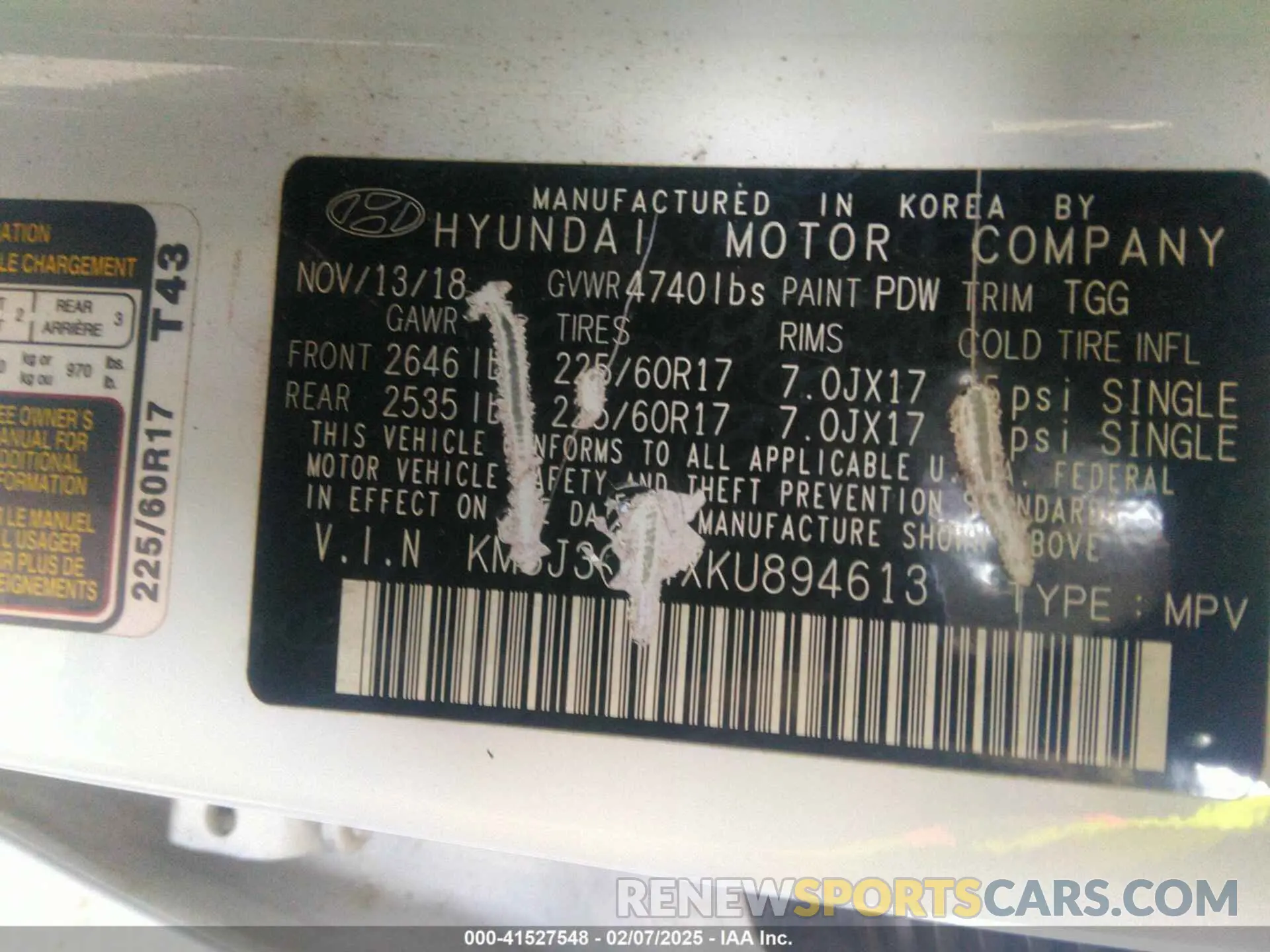 9 Photograph of a damaged car KM8J3CA4XKU894613 HYUNDAI TUCSON 2019