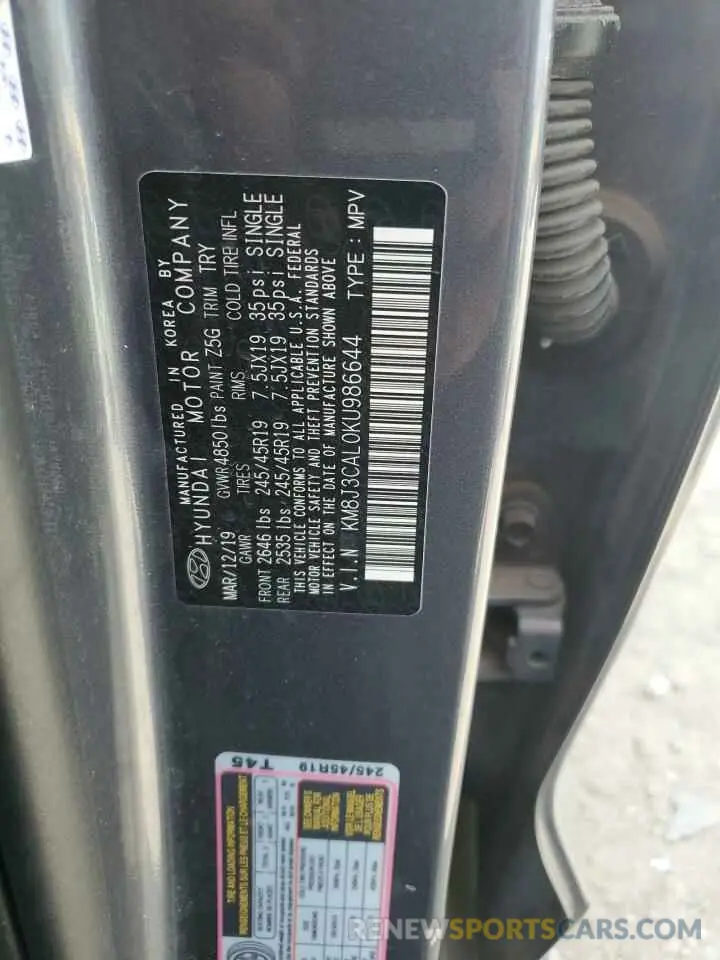 13 Фотография поврежденного автомобиля KM8J3CAL0KU986644 HYUNDAI TUCSON 2019