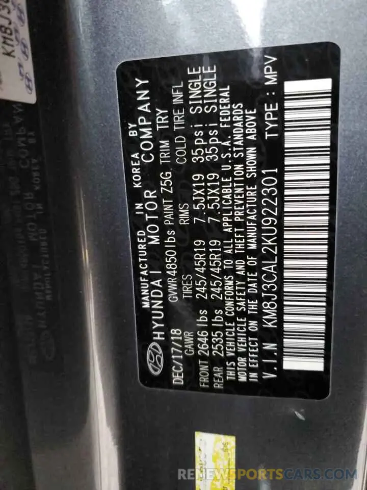 12 Фотография поврежденного автомобиля KM8J3CAL2KU922301 HYUNDAI TUCSON 2019