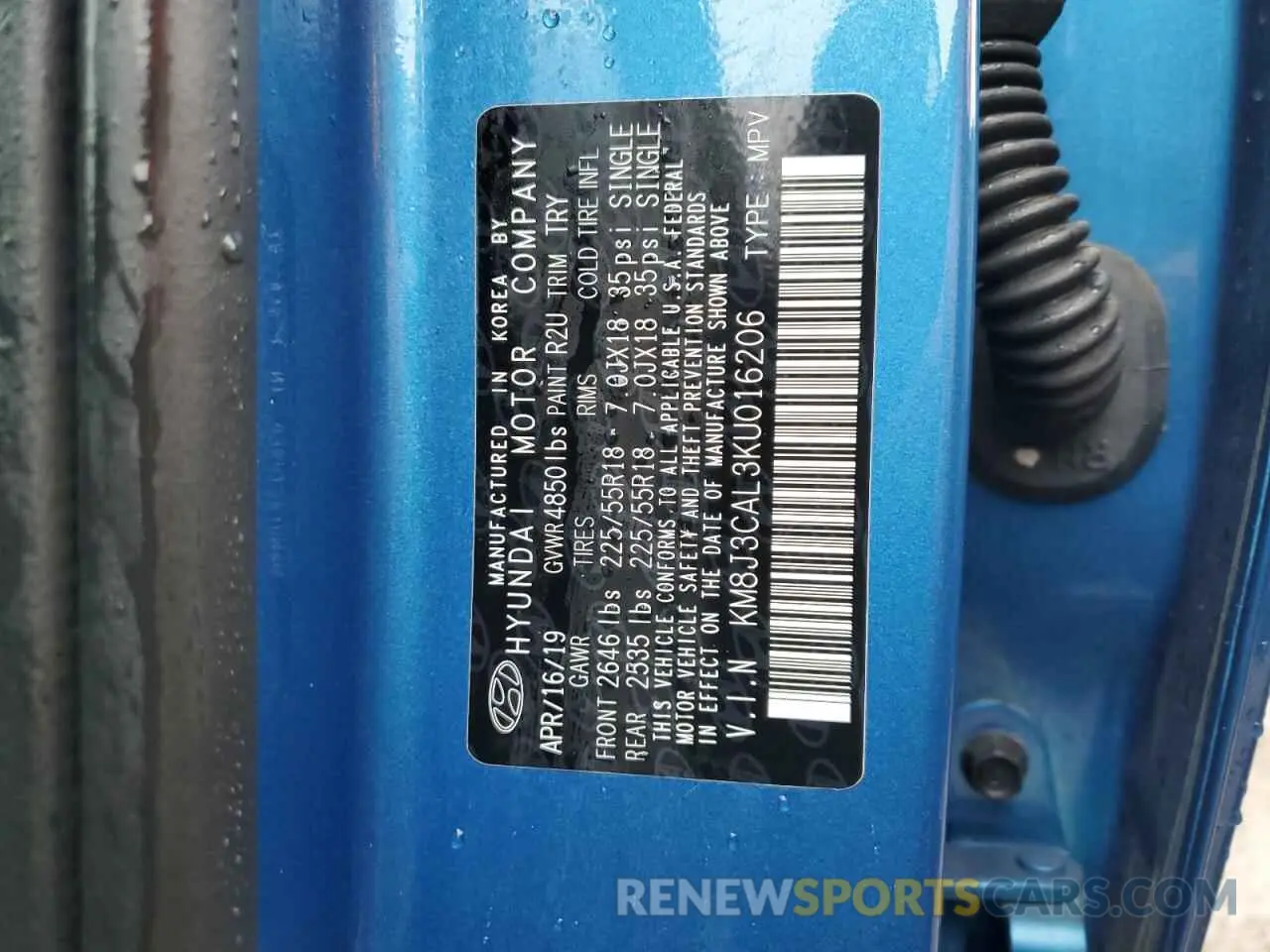13 Photograph of a damaged car KM8J3CAL3KU016206 HYUNDAI TUCSON 2019