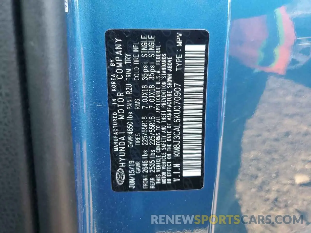 15 Photograph of a damaged car KM8J3CAL6KU070907 HYUNDAI TUCSON 2019