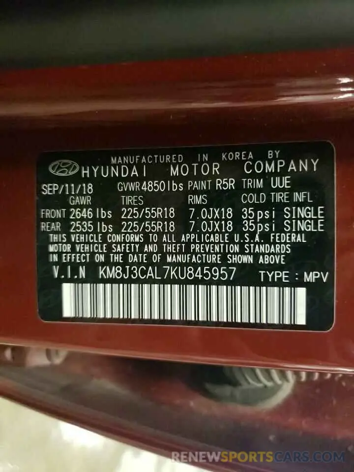 13 Photograph of a damaged car KM8J3CAL7KU845957 HYUNDAI TUCSON 2019