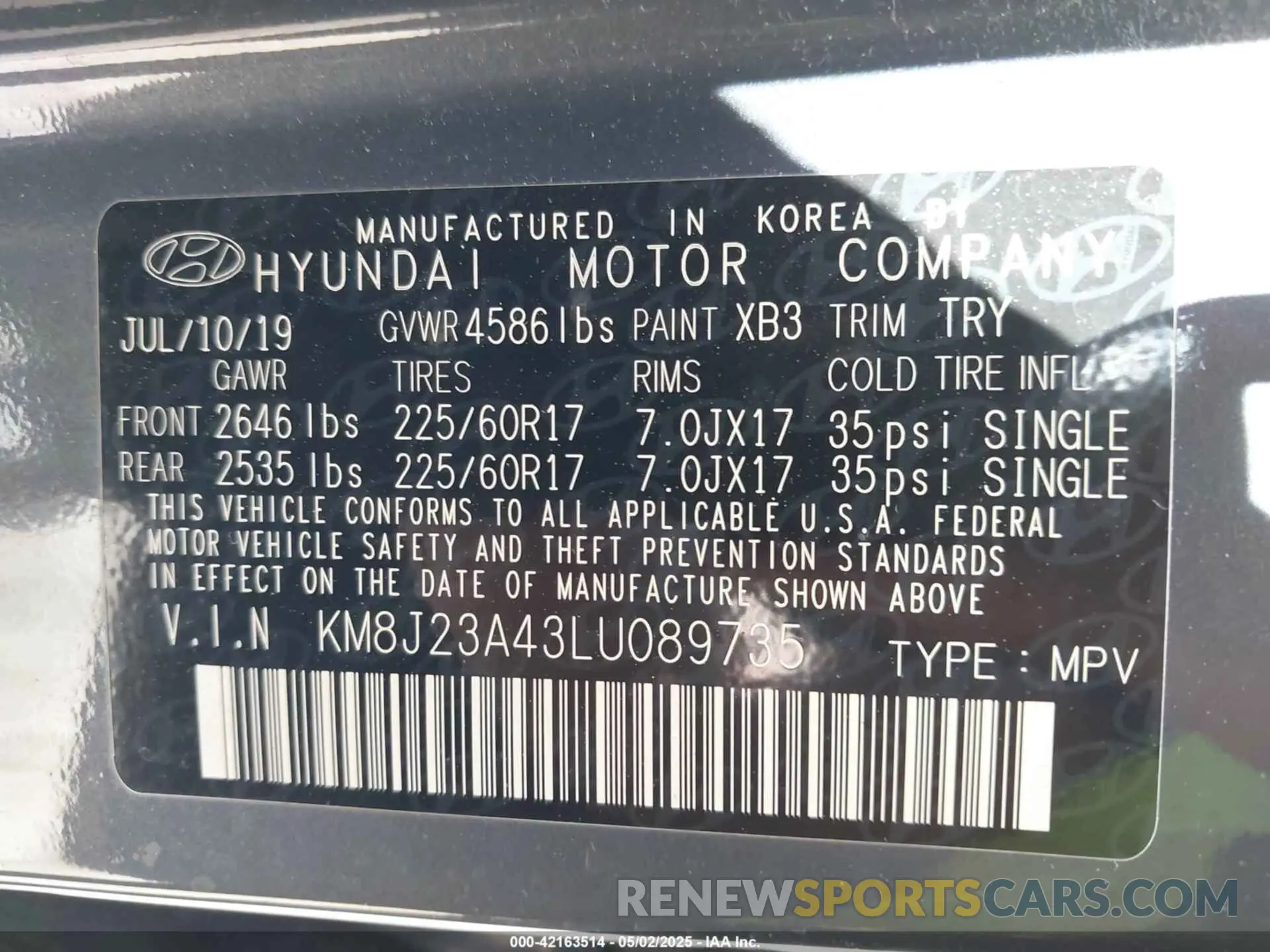 9 Фотография поврежденного автомобиля KM8J23A43LU089735 HYUNDAI TUCSON 2020