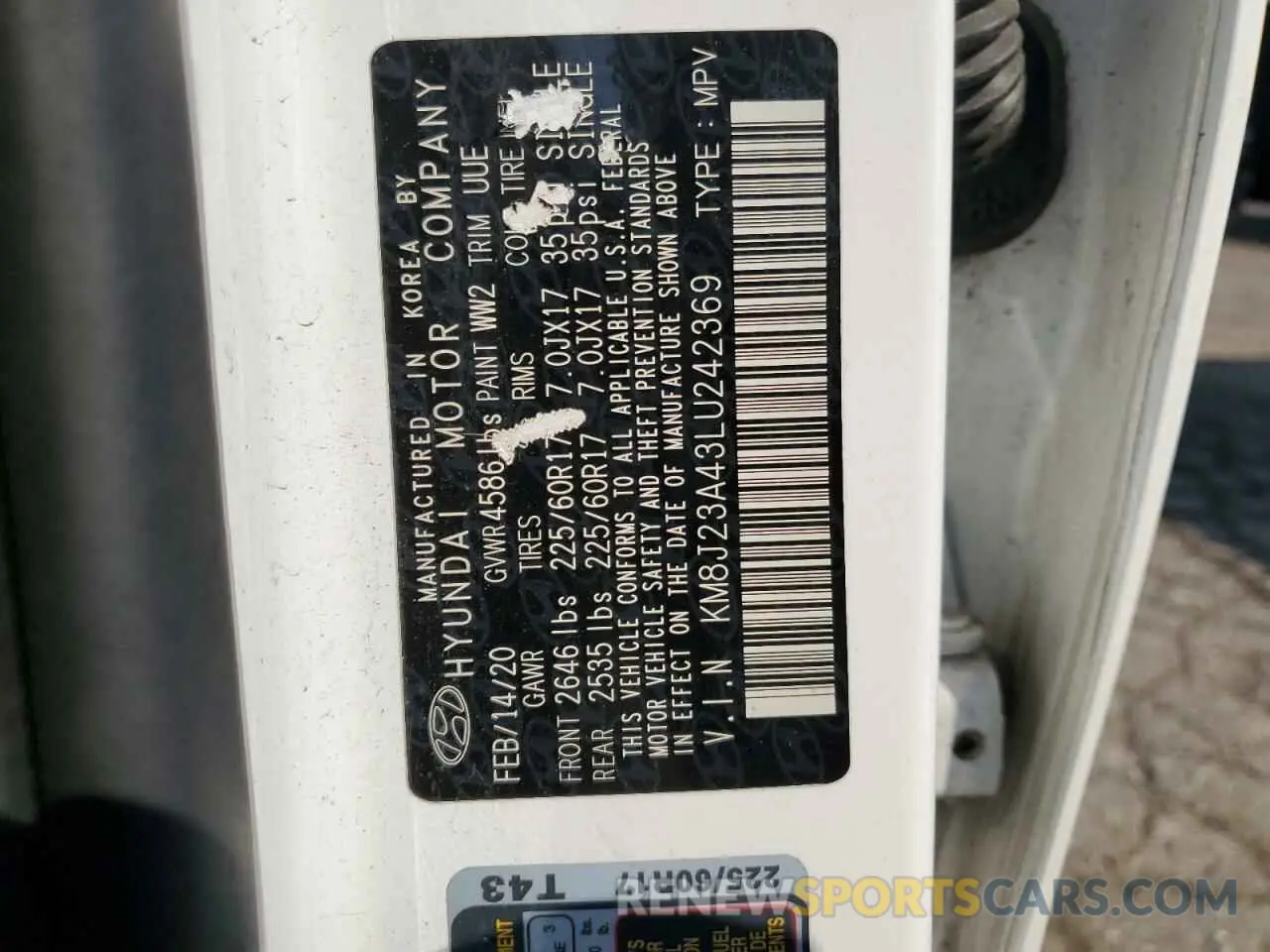 13 Photograph of a damaged car KM8J23A43LU242369 HYUNDAI TUCSON 2020