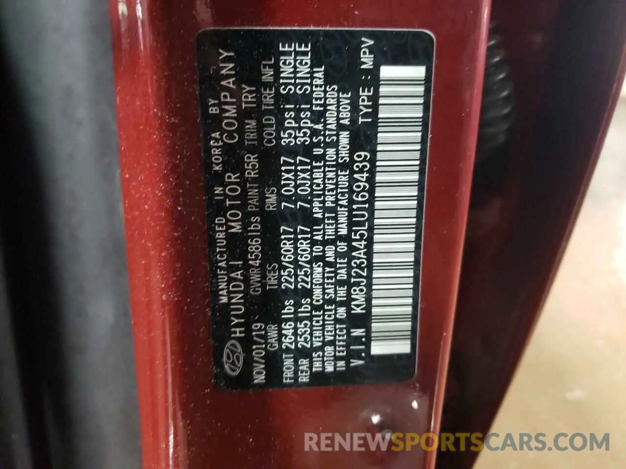 12 Фотография поврежденного автомобиля KM8J23A45LU169439 HYUNDAI TUCSON 2020
