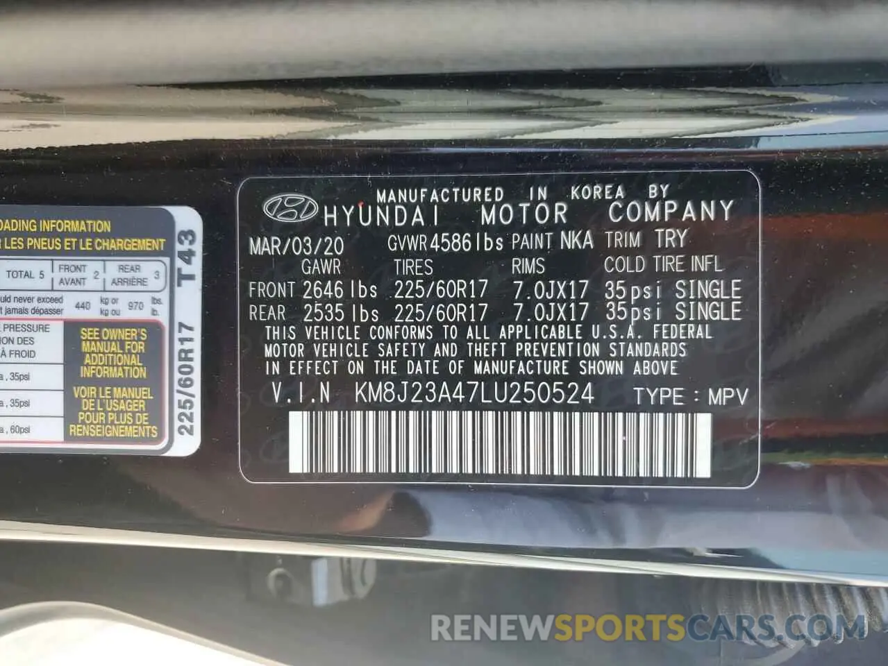 12 Photograph of a damaged car KM8J23A47LU250524 HYUNDAI TUCSON 2020