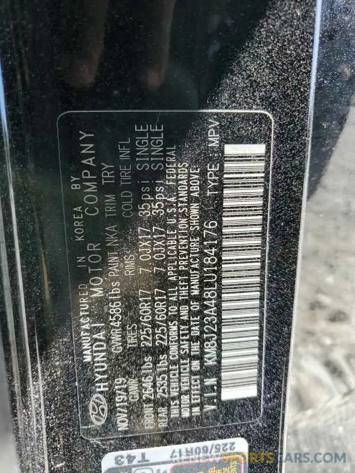 13 Photograph of a damaged car KM8J23A48LU184176 HYUNDAI TUCSON 2020