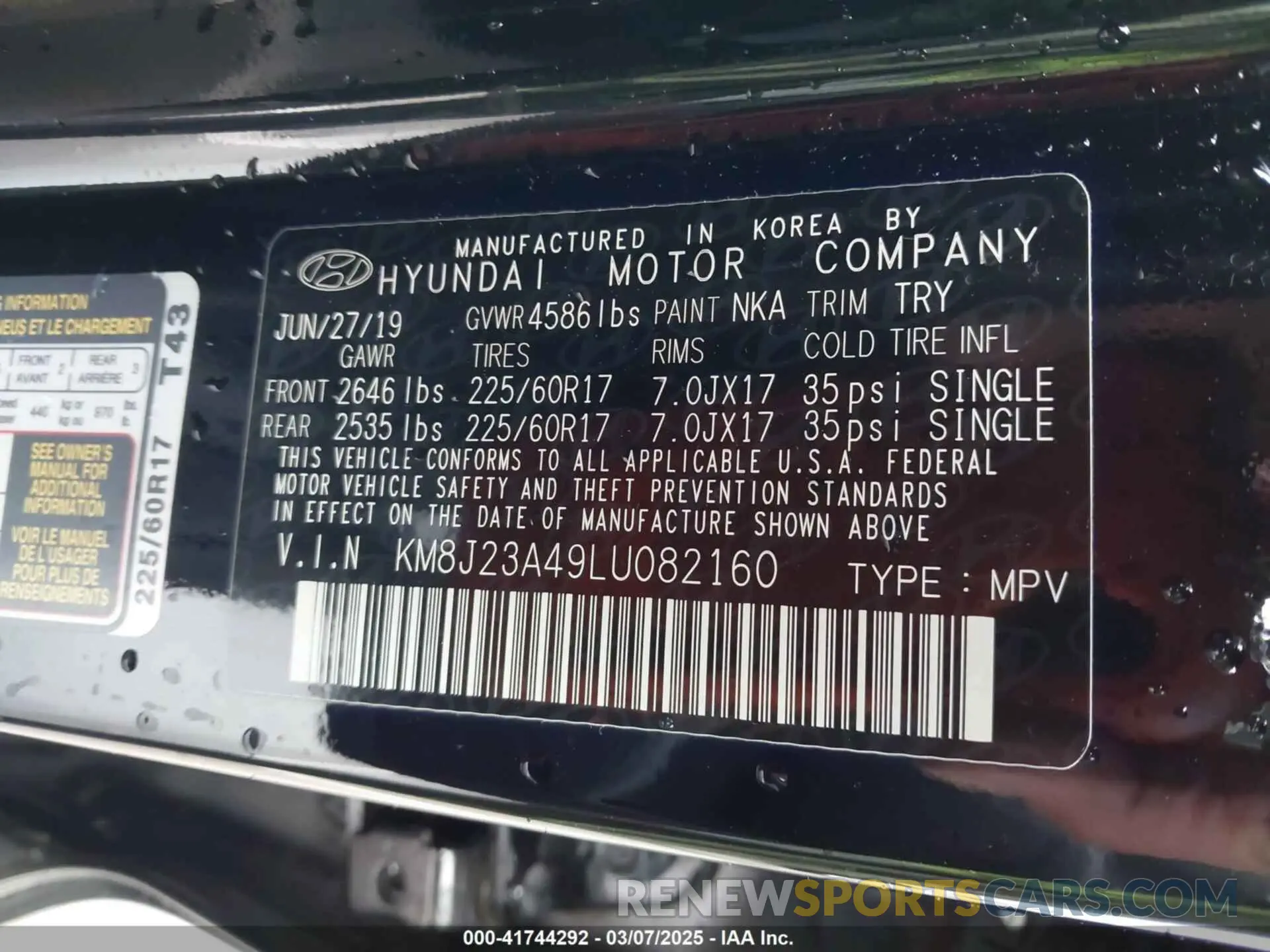 9 Фотография поврежденного автомобиля KM8J23A49LU082160 HYUNDAI TUCSON 2020