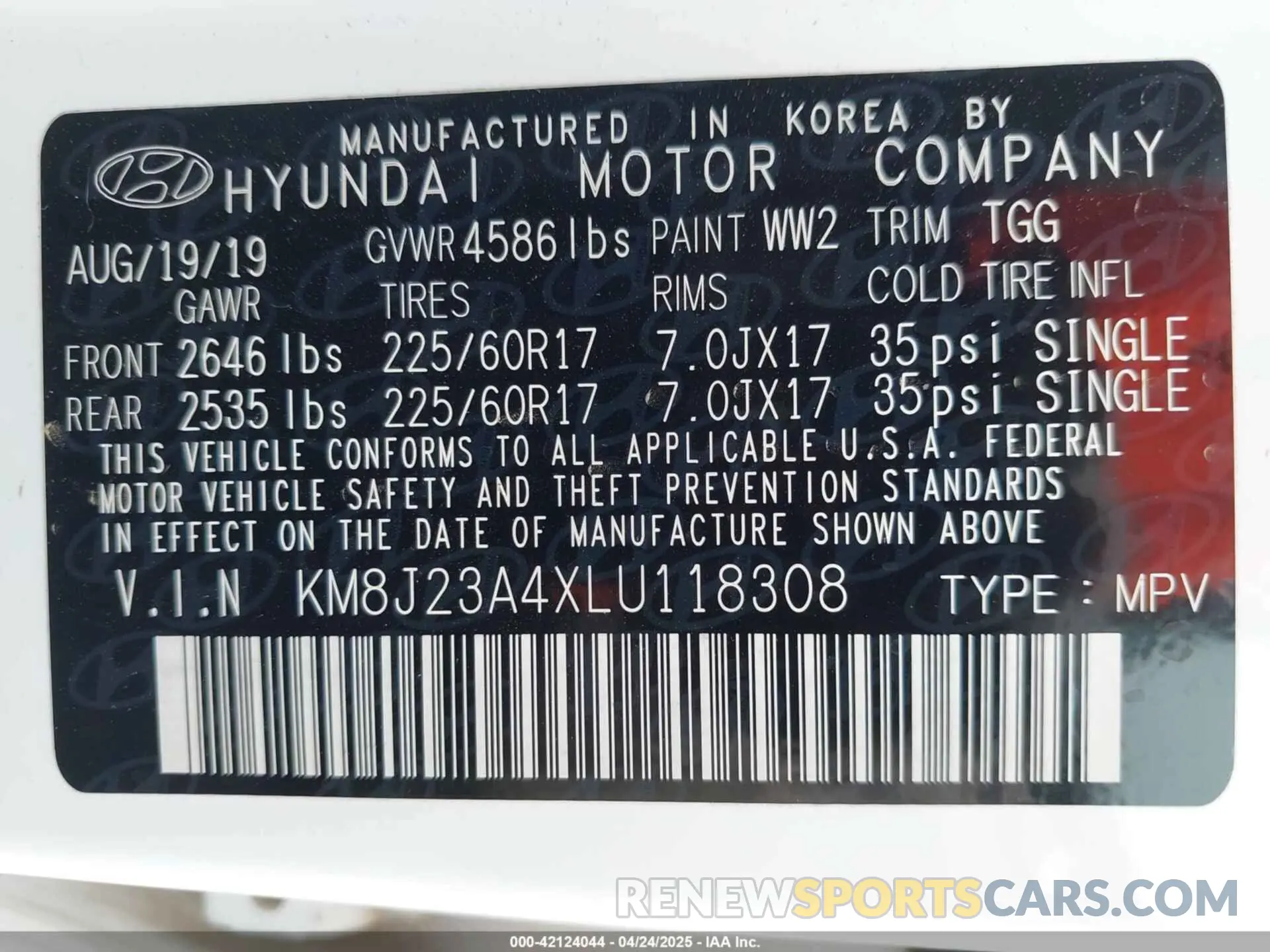 9 Фотография поврежденного автомобиля KM8J23A4XLU118308 HYUNDAI TUCSON 2020