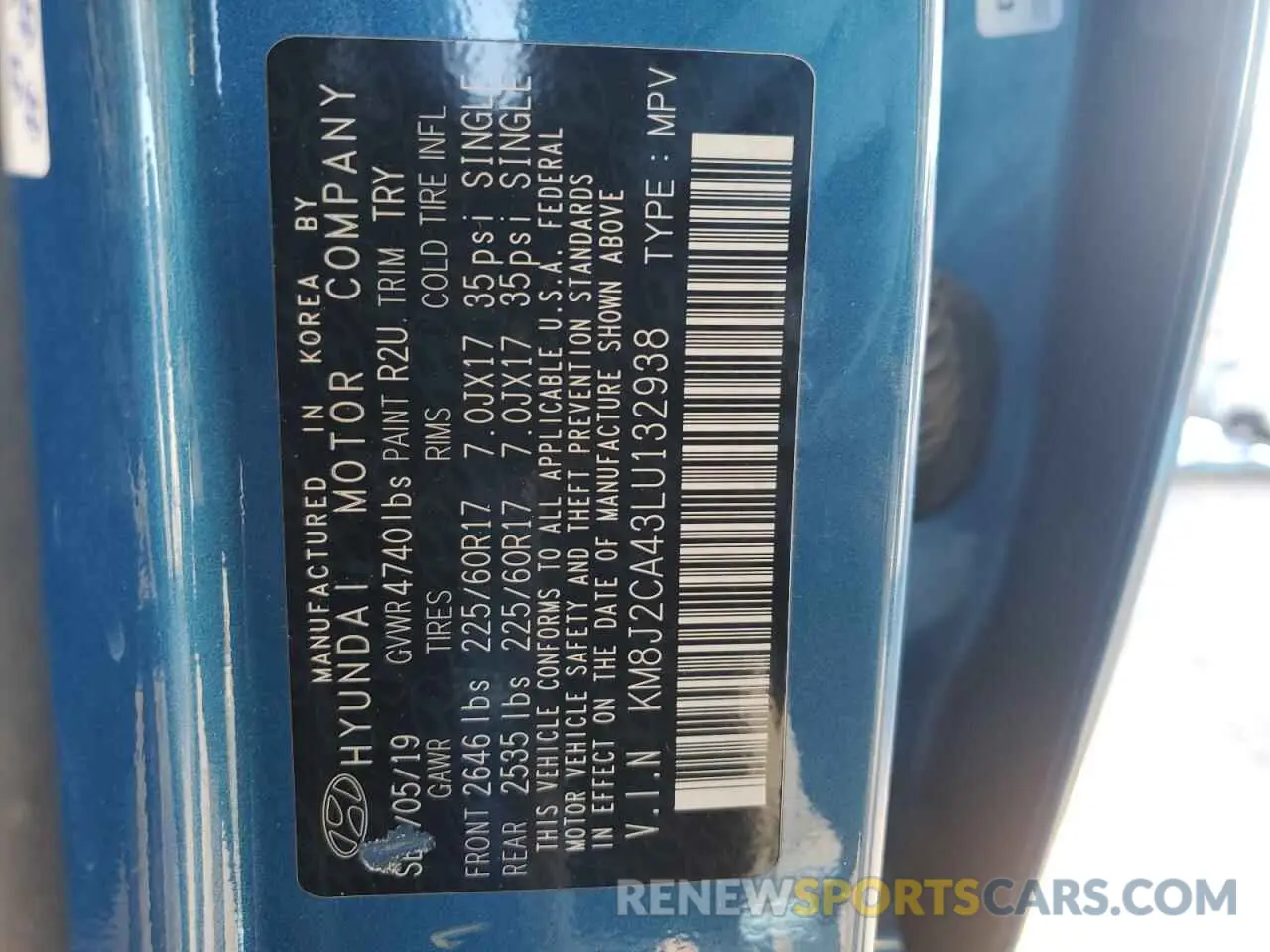 14 Фотография поврежденного автомобиля KM8J2CA43LU132938 HYUNDAI TUCSON 2020