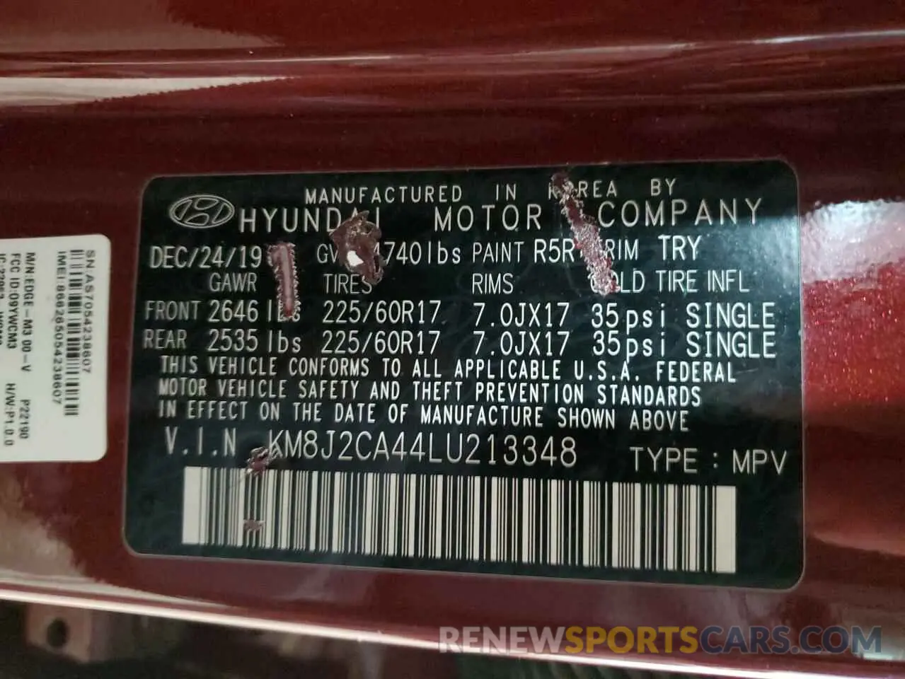 13 Фотография поврежденного автомобиля KM8J2CA44LU213348 HYUNDAI TUCSON 2020