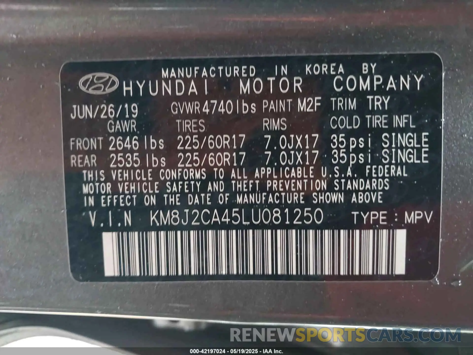 9 Фотография поврежденного автомобиля KM8J2CA45LU081250 HYUNDAI TUCSON 2020