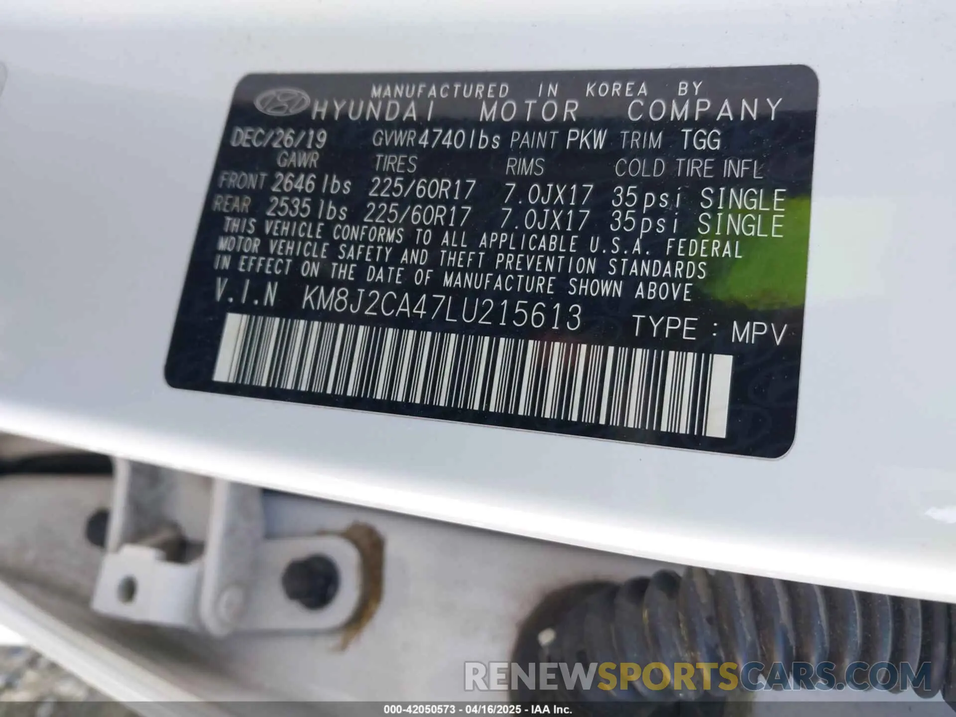 9 Photograph of a damaged car KM8J2CA47LU215613 HYUNDAI TUCSON 2020