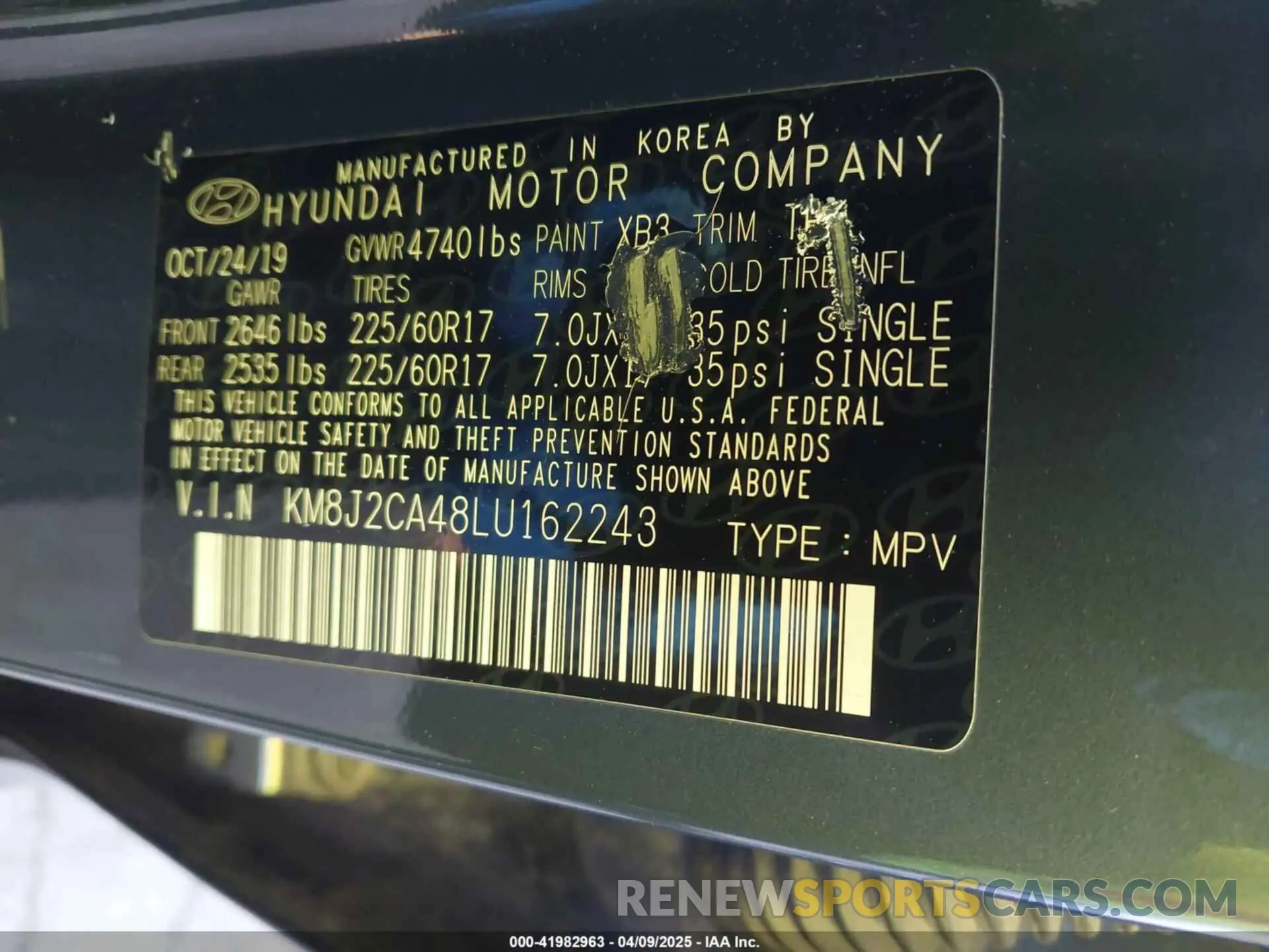 9 Photograph of a damaged car KM8J2CA48LU162243 HYUNDAI TUCSON 2020