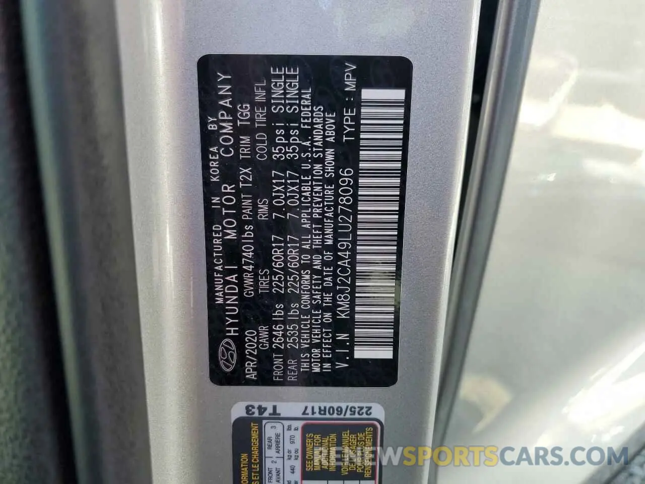 14 Photograph of a damaged car KM8J2CA49LU278096 HYUNDAI TUCSON 2020