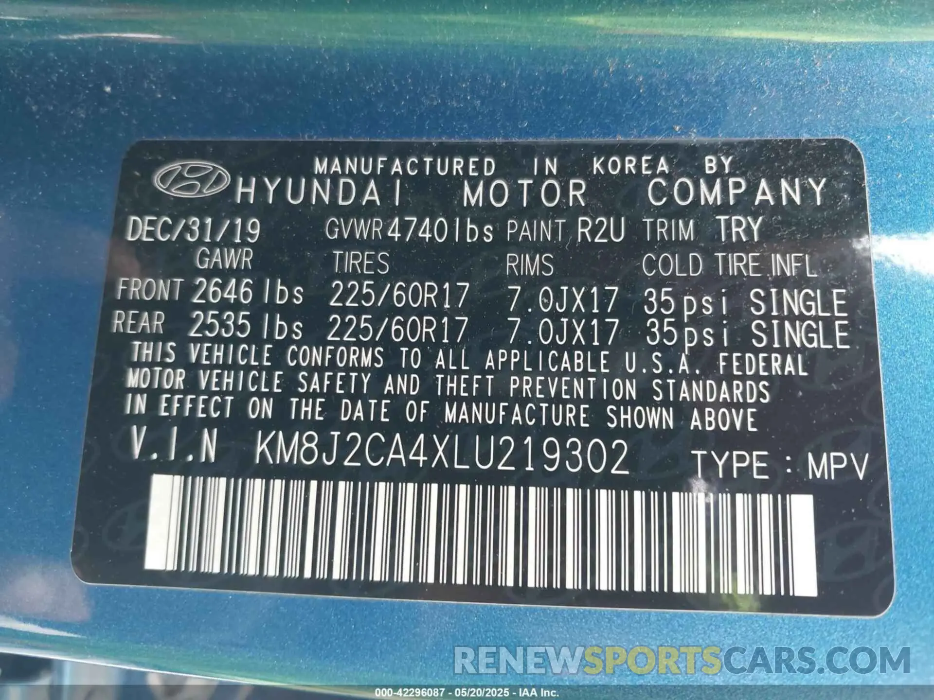 9 Photograph of a damaged car KM8J2CA4XLU219302 HYUNDAI TUCSON 2020