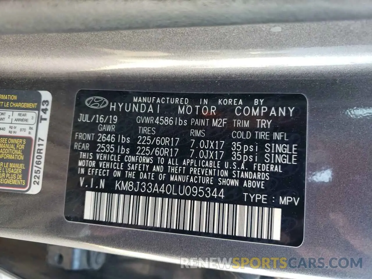 13 Photograph of a damaged car KM8J33A40LU095344 HYUNDAI TUCSON 2020