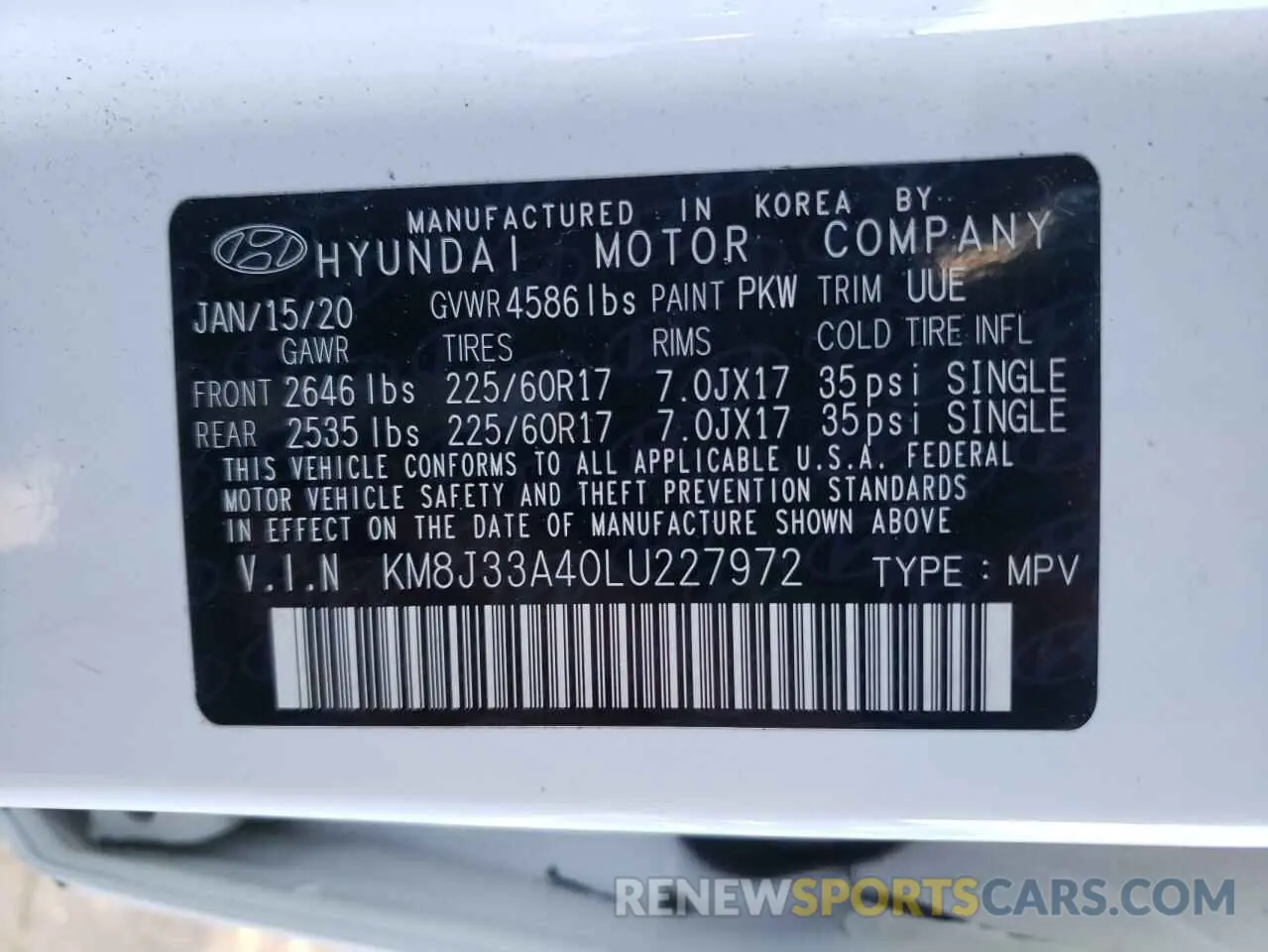 13 Photograph of a damaged car KM8J33A40LU227972 HYUNDAI TUCSON 2020