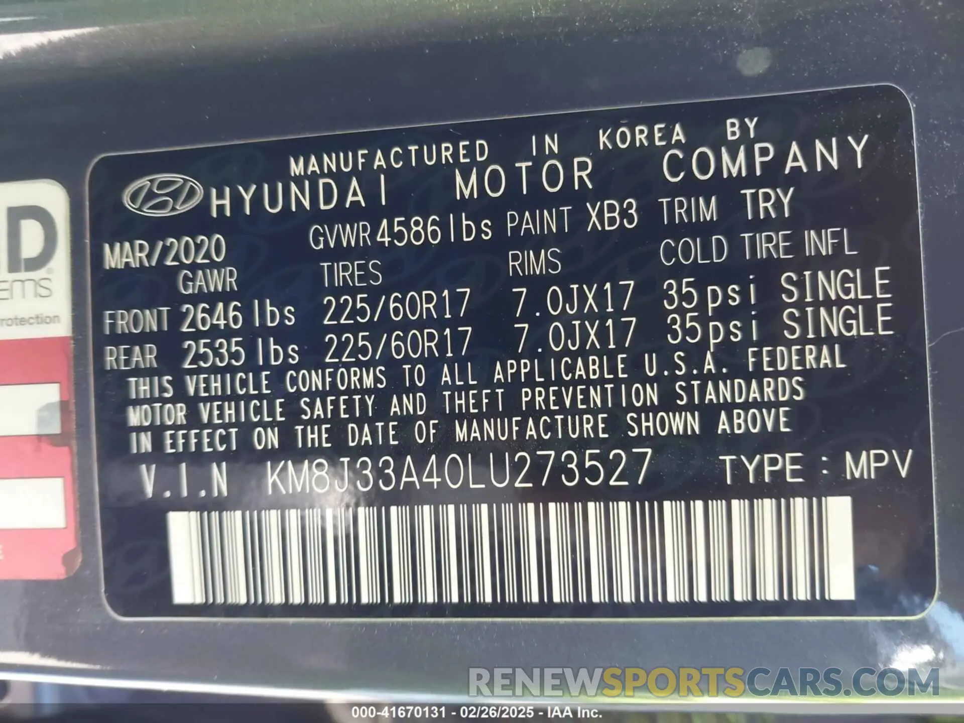 9 Photograph of a damaged car KM8J33A40LU273527 HYUNDAI TUCSON 2020