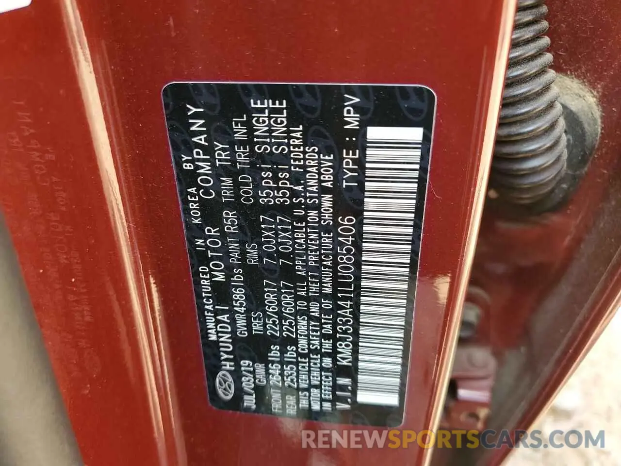 14 Photograph of a damaged car KM8J33A41LU085406 HYUNDAI TUCSON 2020
