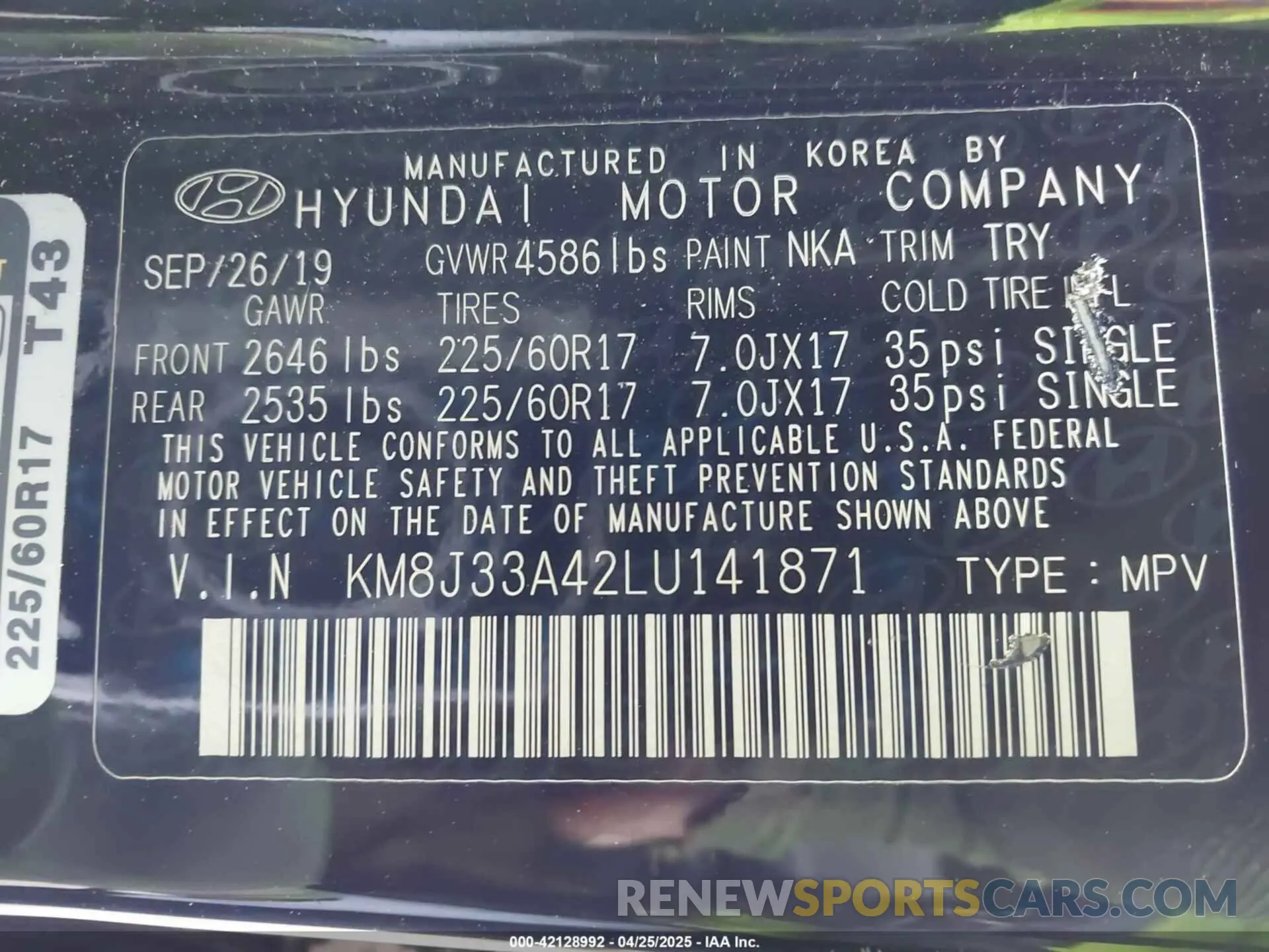 9 Фотография поврежденного автомобиля KM8J33A42LU141871 HYUNDAI TUCSON 2020