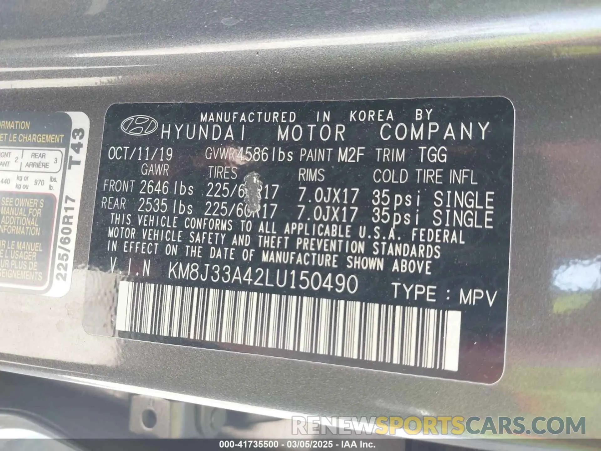 9 Photograph of a damaged car KM8J33A42LU150490 HYUNDAI TUCSON 2020