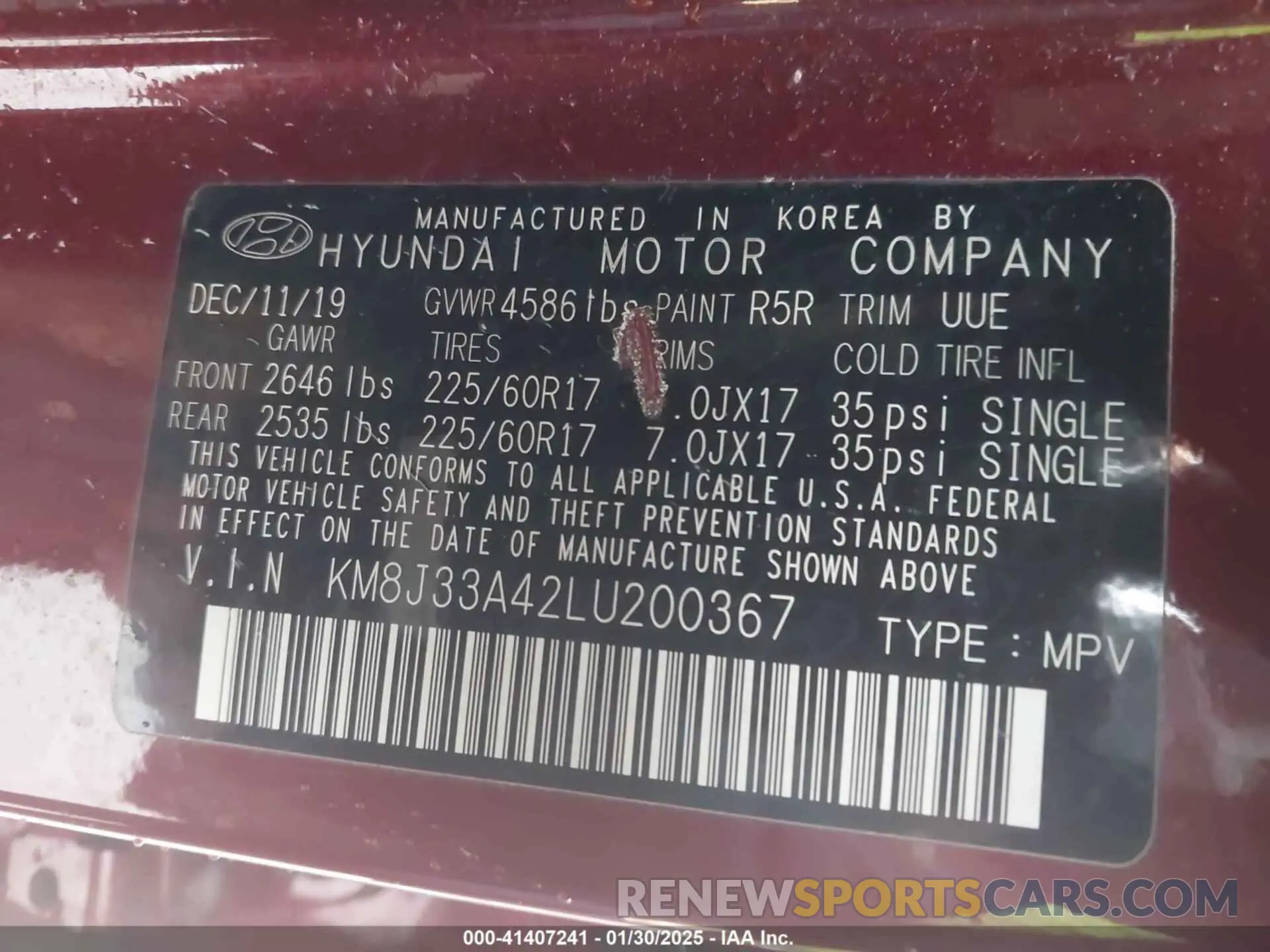 9 Photograph of a damaged car KM8J33A42LU200367 HYUNDAI TUCSON 2020