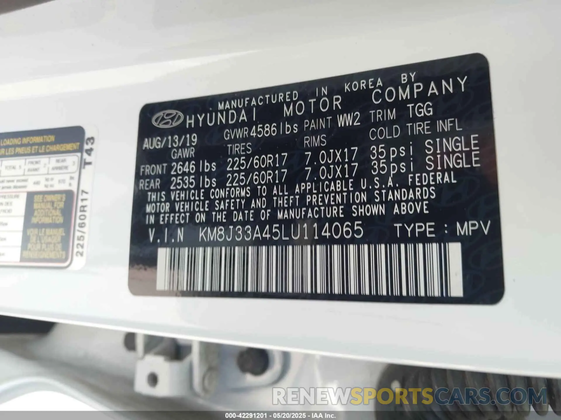 9 Фотография поврежденного автомобиля KM8J33A45LU114065 HYUNDAI TUCSON 2020