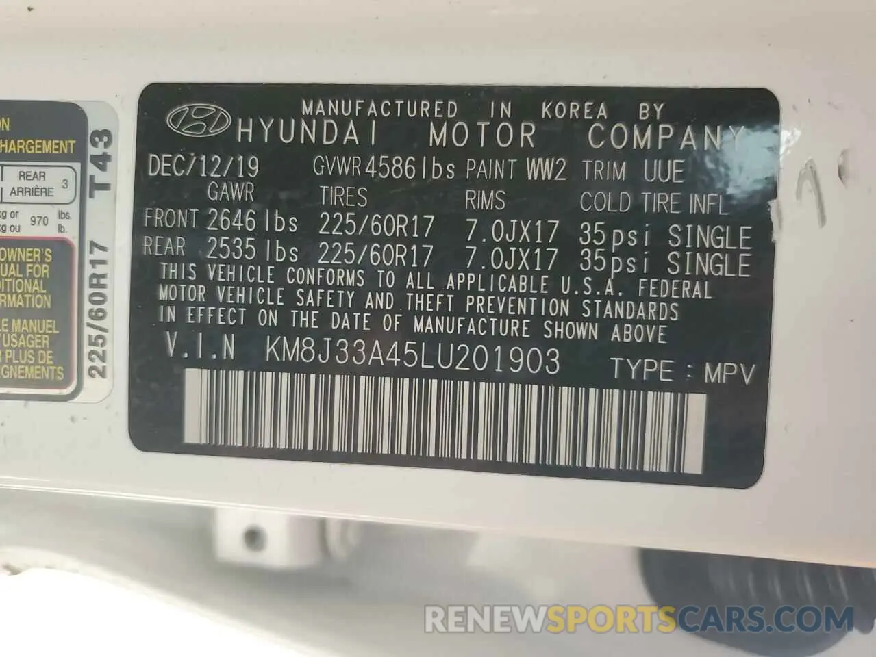 13 Photograph of a damaged car KM8J33A45LU201903 HYUNDAI TUCSON 2020