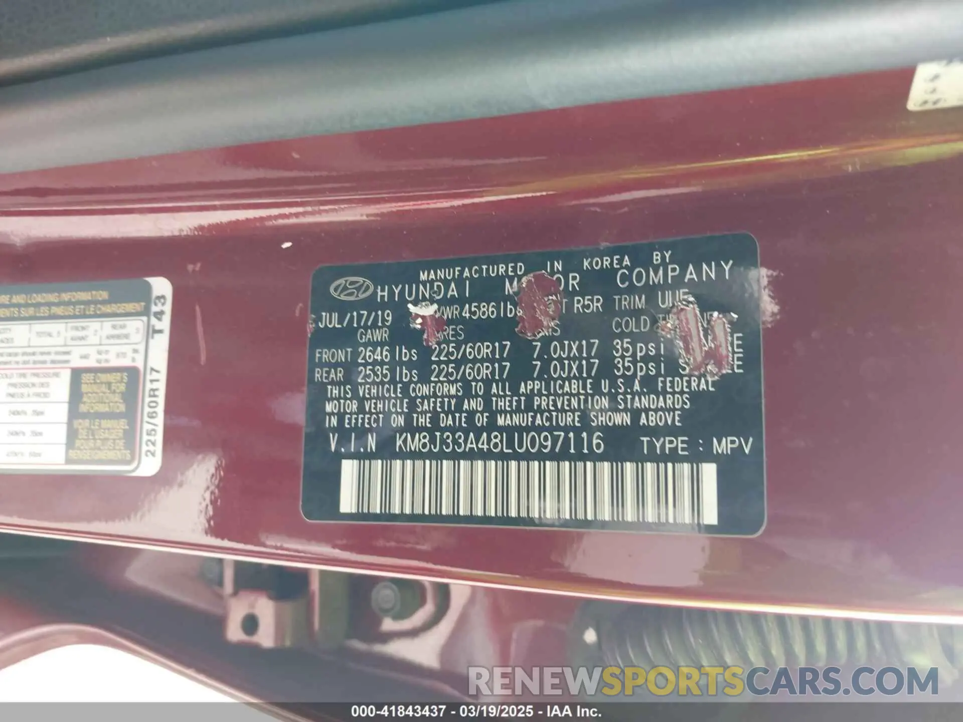 9 Photograph of a damaged car KM8J33A48LU097116 HYUNDAI TUCSON 2020