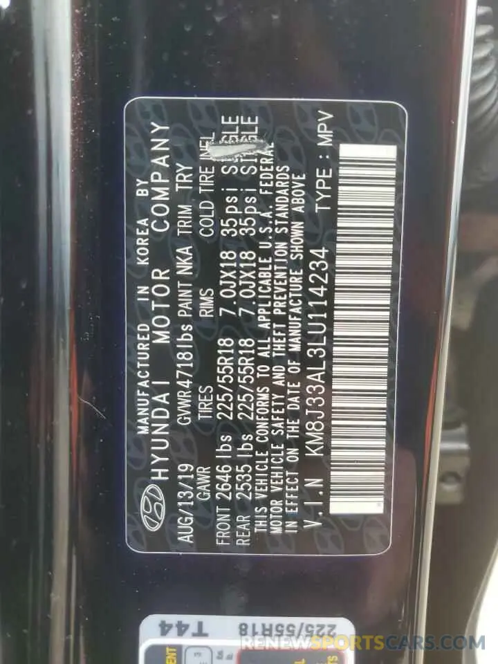13 Photograph of a damaged car KM8J33AL3LU114234 HYUNDAI TUCSON 2020