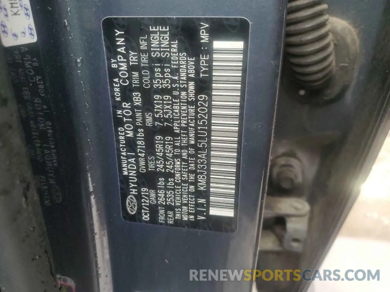 13 Фотография поврежденного автомобиля KM8J33AL5LU152029 HYUNDAI TUCSON 2020