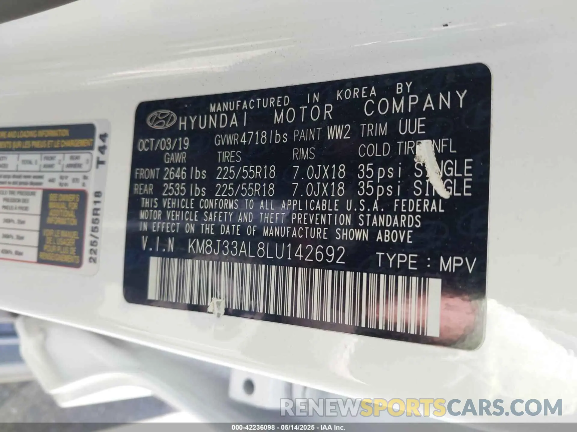 9 Photograph of a damaged car KM8J33AL8LU142692 HYUNDAI TUCSON 2020