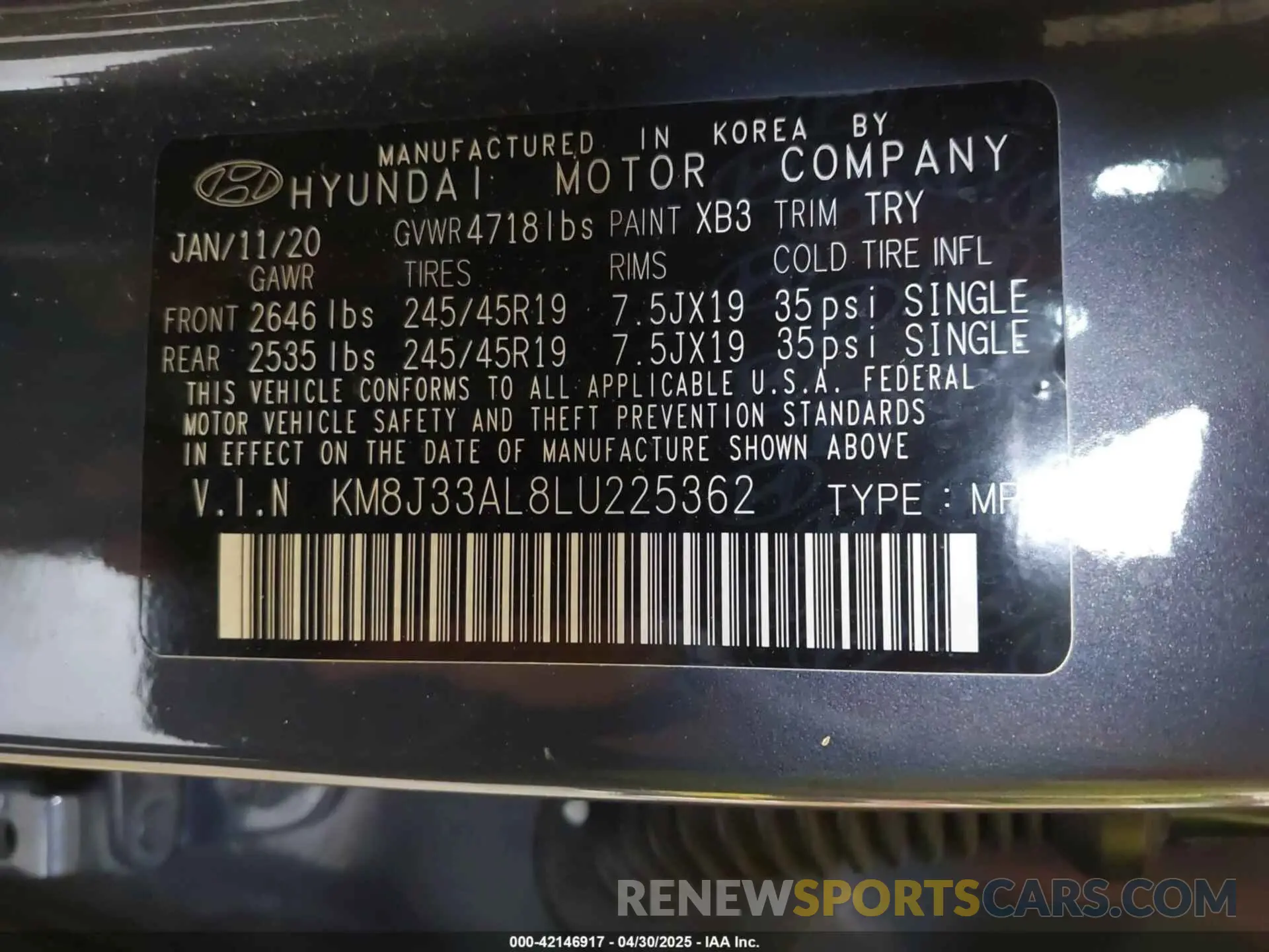 9 Photograph of a damaged car KM8J33AL8LU225362 HYUNDAI TUCSON 2020