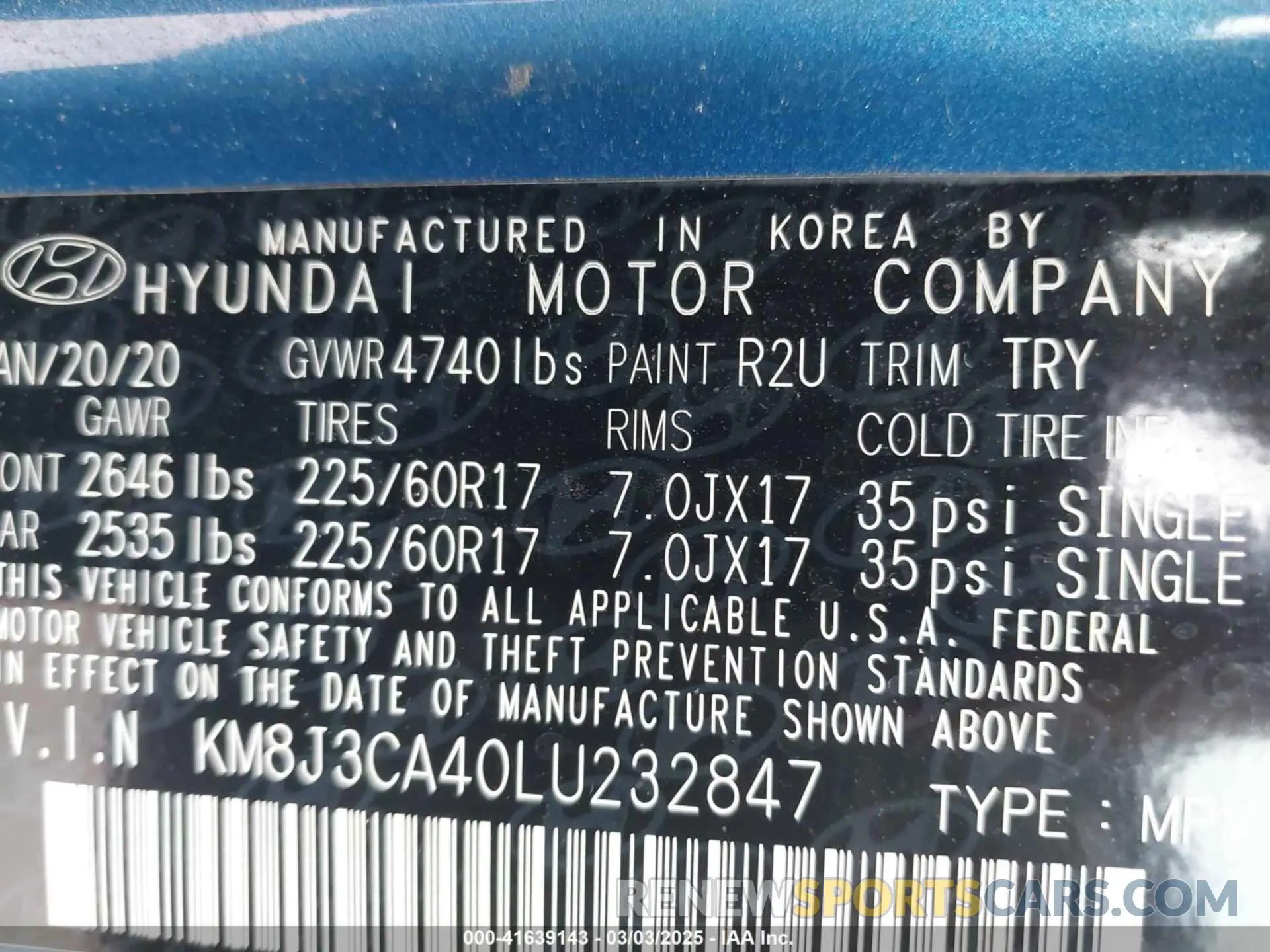9 Photograph of a damaged car KM8J3CA40LU232847 HYUNDAI TUCSON 2020