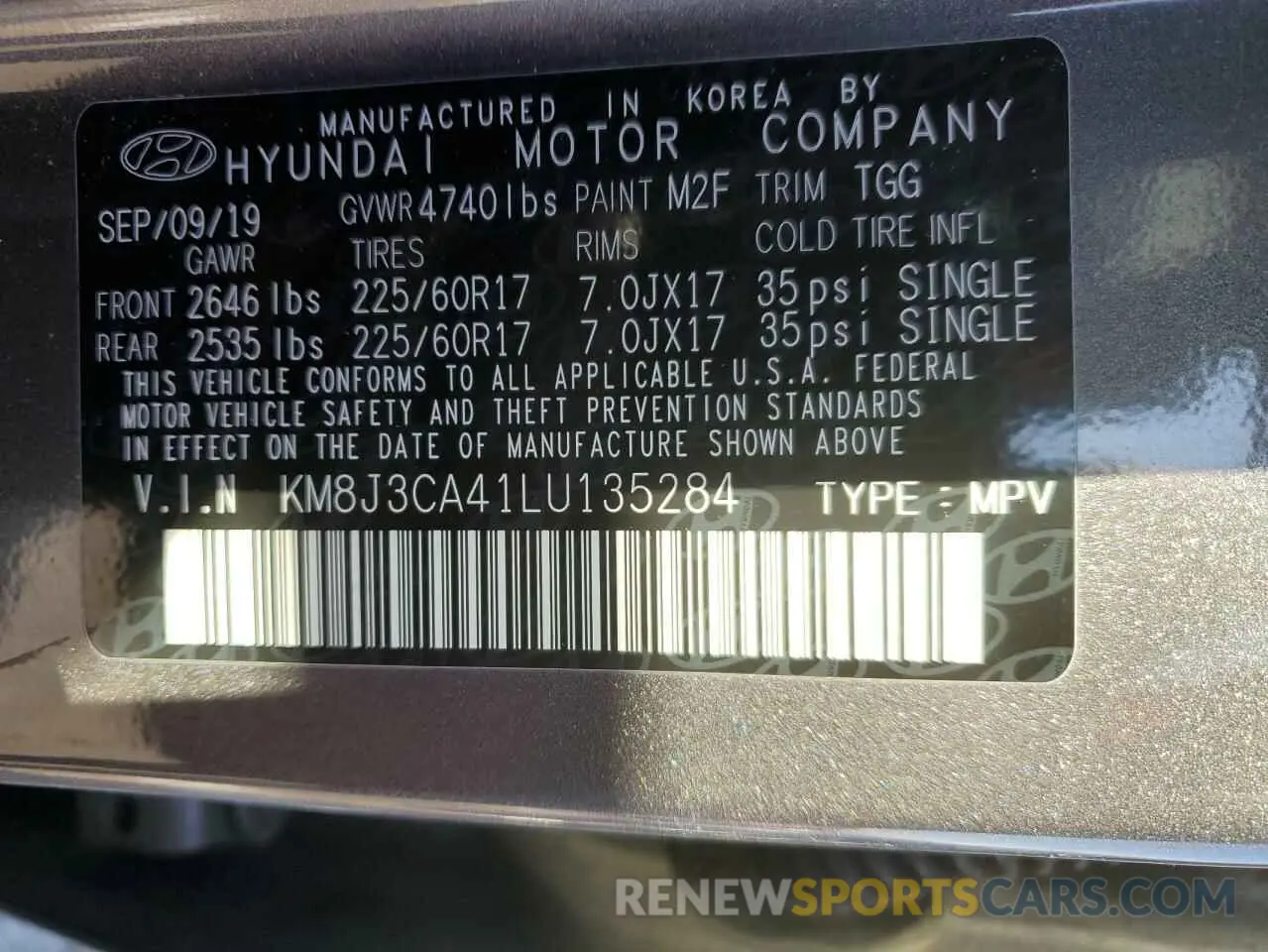 13 Photograph of a damaged car KM8J3CA41LU135284 HYUNDAI TUCSON 2020