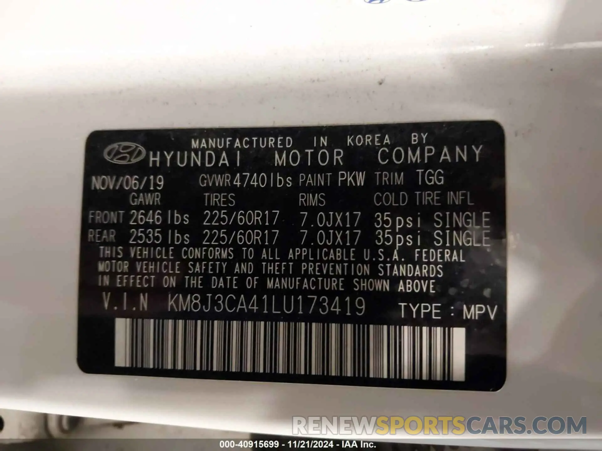9 Фотография поврежденного автомобиля KM8J3CA41LU173419 HYUNDAI TUCSON 2020