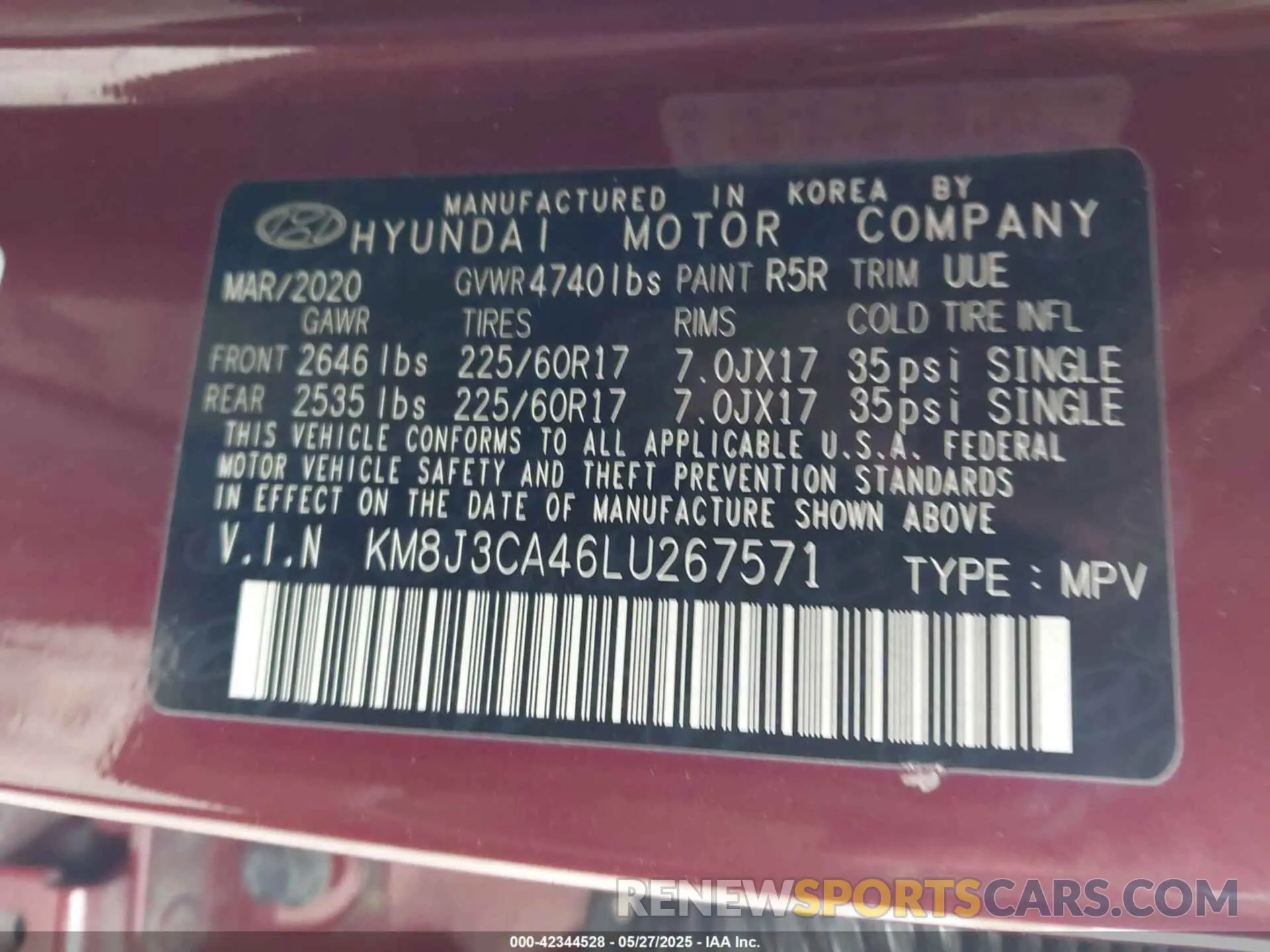 9 Photograph of a damaged car KM8J3CA46LU267571 HYUNDAI TUCSON 2020
