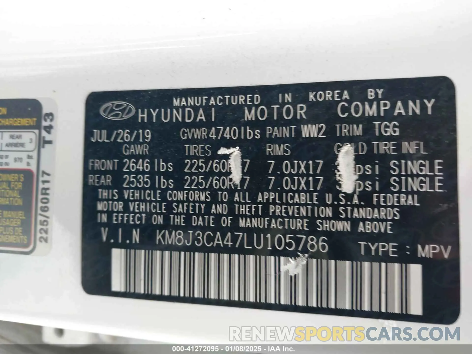 9 Фотография поврежденного автомобиля KM8J3CA47LU105786 HYUNDAI TUCSON 2020