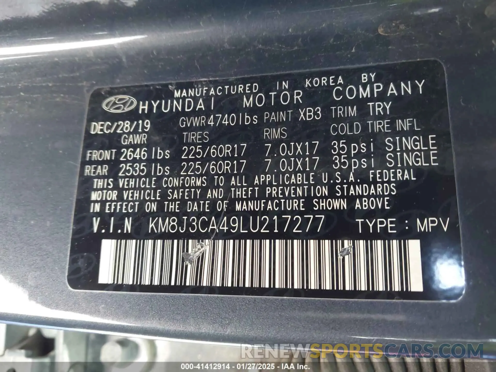 9 Photograph of a damaged car KM8J3CA49LU217277 HYUNDAI TUCSON 2020